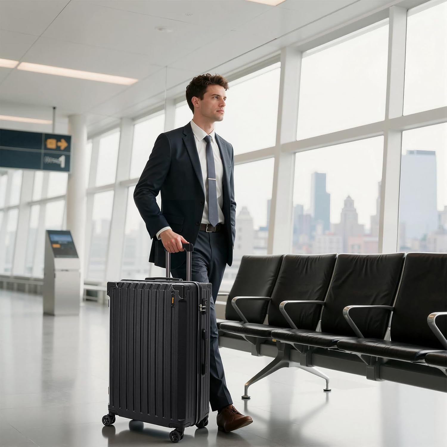 Luggage Sets 5 Piece,Lightweight Durable Hardshell,20/24/28 Inch,Black - Image 2