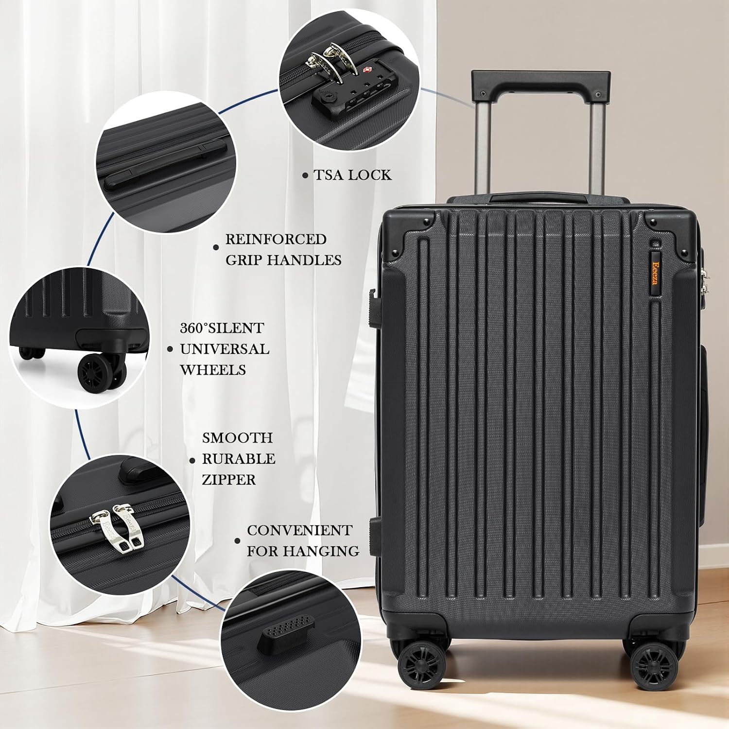 Luggage Sets 5 Piece,Lightweight Durable Hardshell,20/24/28 Inch,Black - Image 5