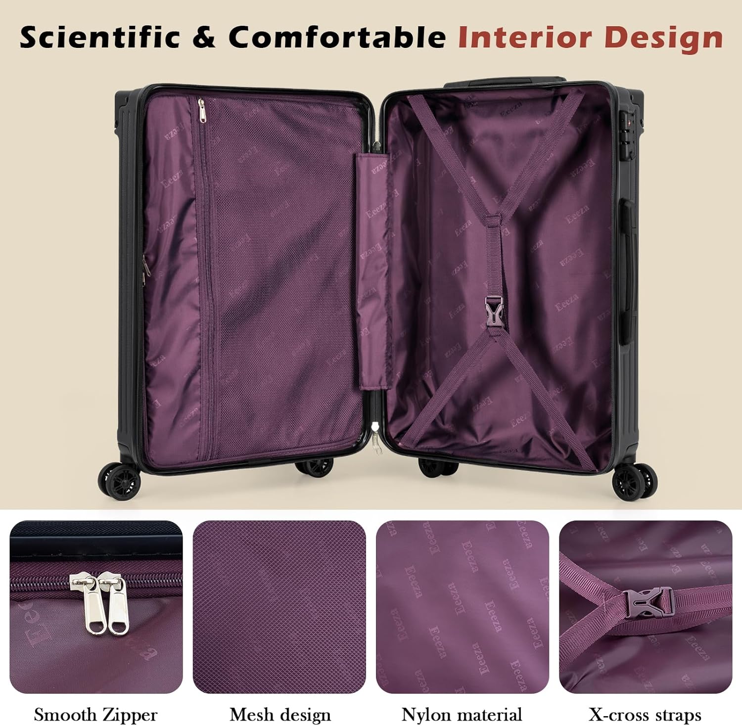 Luggage Sets 5 Piece,Lightweight Durable Hardshell,20/24/28 Inch,Black - Image 6